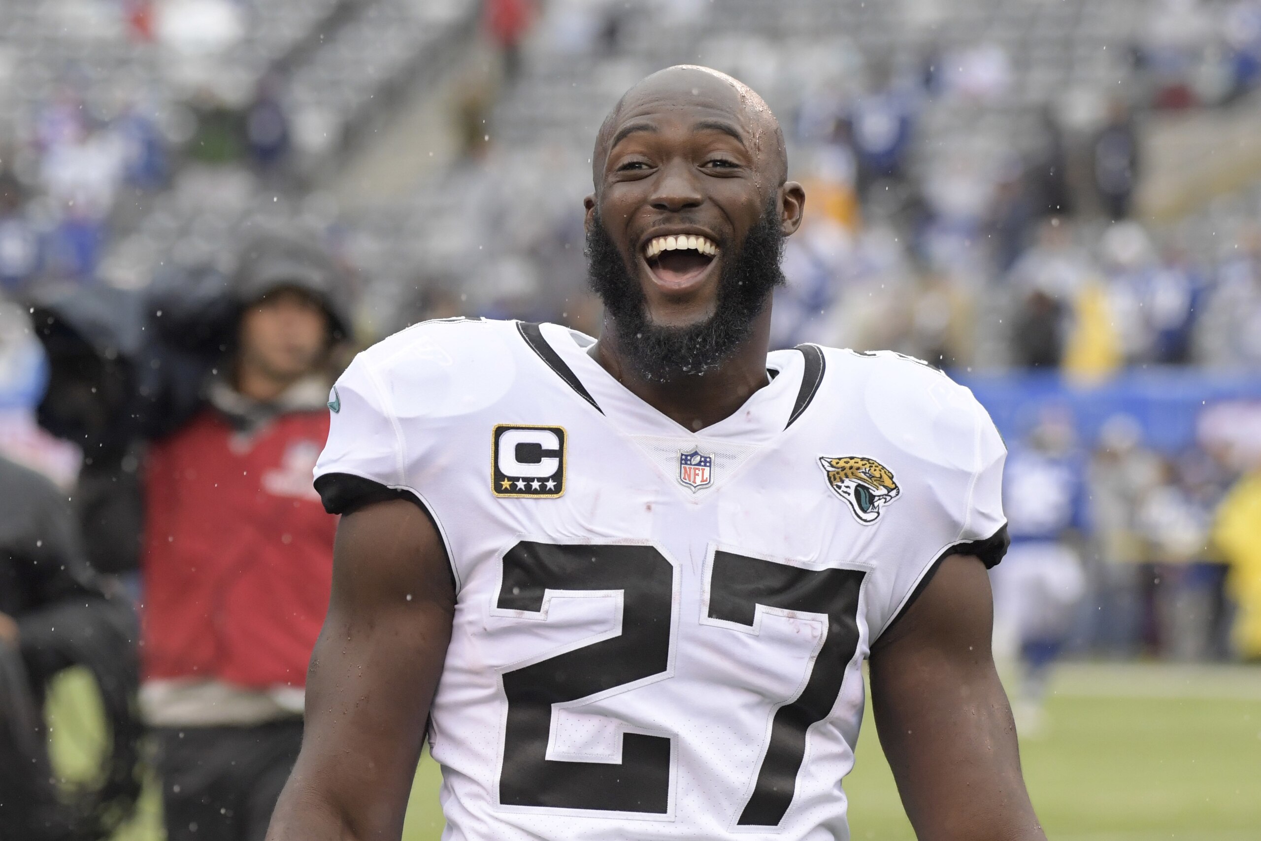 Jacksonville Jaguars running back Leonard Fournette (27) smiles before of an NFL football game against the New York Giants Sunday, Sept. 9, 2018, in East Rutherford, N.J. (AP Photo/Bill Kostroun) Jacksonville Jaguars running back Leonard Fournette (27) smiles before of an NFL football game against the New York Giants Sunday, Sept. 9, 2018, in East Rutherford, N.J. (AP Photo/Bill Kostroun)