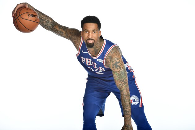 PHILADELPHIA, PA - SEPTEMBER 21:  Wilson Chandler #22 of the Philadelphia 76ers poses for a portrait at the Wells Fargo Center in Philadelphia, Pennsylvania on September 21, 2018. NOTE TO USER: User expressly acknowledges and agrees that, by downloading and/or using this photograph, user is consenting to the terms and conditions of the Getty Images License Agreement. Mandatory Copyright Notice: Copyright 2018 NBAE (Photo by Jesse D. Garrabrant/NBAE via Getty Images)