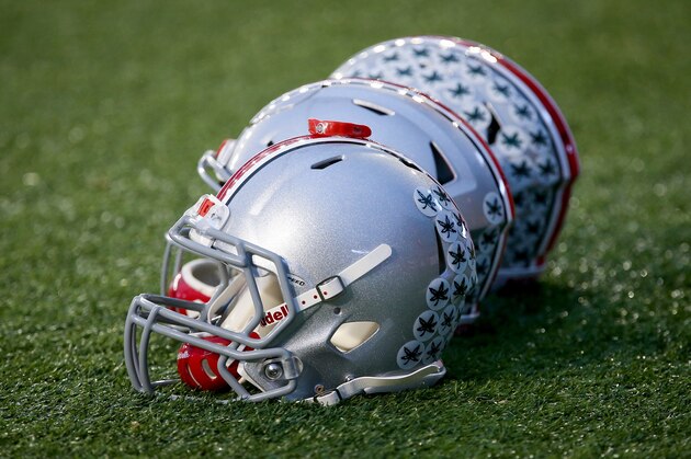 MADISON, WI - OCTOBER 15:  Ohio State Buckeyes helmets sit on the field before the game against the Wisconsin Badgers at Camp Randall Stadium on October 15, 2016 in Madison, Wisconsin. (Photo by Dylan Buell/Getty Images) *** Local Caption ***