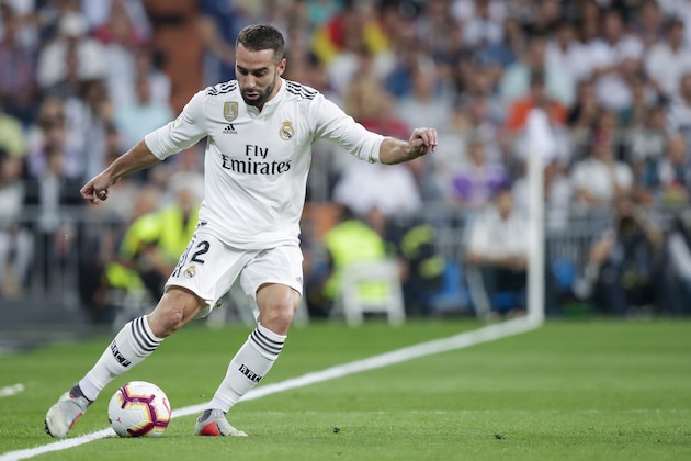MADRID, SPAIN - SEPTEMBER 29: Dani Carvajal of Real Madrid during the La Liga Santander  match between Real Madrid v Atletico Madrid at the Santiago Bernabeu on September 29, 2018 in Madrid Spain (Photo by David S. Bustamante/Soccrates/Getty Images)