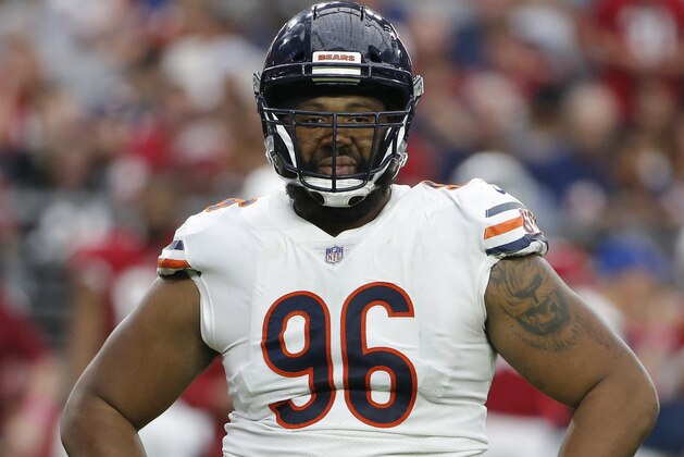 Chicago Bears defensive end Akiem Hicks (96) in the first half during an NFL football game against the Arizona Cardinals, Sunday, Sept. 23, 2018, in Glendale, Ariz. (AP Photo/Rick Scuteri)