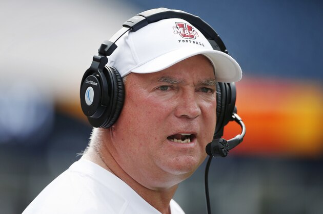 Massachusetts head coach Mark Whipple reacts on the sidelines during the second quarter of an NCAA college football game against Boston College in Foxborough, Mass., Saturday, Sept. 10, 2016. Boston College won 26-7. (AP Photo/Michael Dwyer)