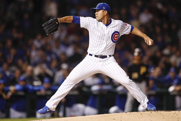 Chicago Cubs starting pitcher Jose Quintana delivers against the Pittsburgh Pirates during the first inning of a baseball game, Wednesday, Sept. 26, 2018, in Chicago. (AP Photo/Kamil Krzaczynski)