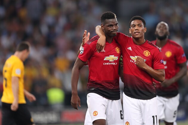 BERN, SWITZERLAND - SEPTEMBER 19: Paul Pogba of Manchester United celebrates after scoring a goal to make it 2-0 during the Group H match of the UEFA Champions League between BSC Young Boys and Manchester United at Stade de Suisse, Wankdorf on September 19, 2018 in Bern, Switzerland. (Photo by James Williamson - AMA/Getty Images)