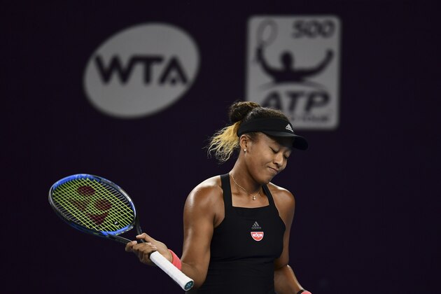 BEIJING, CHINA - OCTOBER 01: Naomi Osaka of Japan reacts against Zarina Diyas of Kazakhstan during their Woen's Singles 1nd Round match of the 2018 China Open at the China National Tennis Centre on October 1, 2018 in Beijing, China. (Photo by Fred Lee/Getty Images)