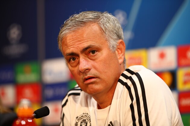 MANCHESTER, ENGLAND - OCTOBER 01:  Jose Mourinho, Manager of Manchester United looks on during a press conference ahead of their Group H match against Valencia in UEFA Champions League at Aon Training Complex on October 1, 2018 in Manchester, England.  (Photo by Clive Brunskill/Getty Images)
