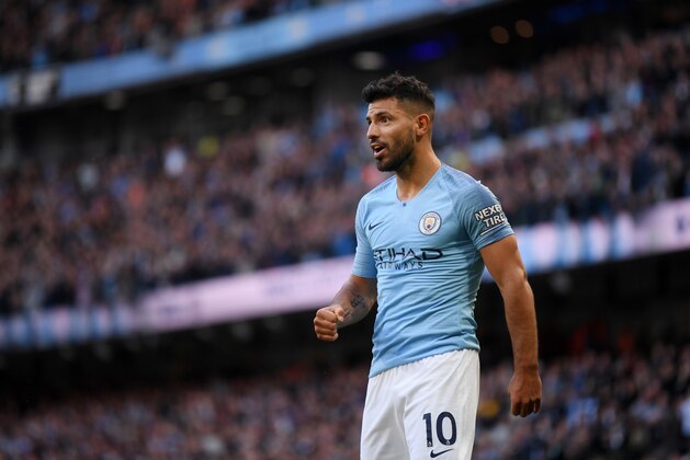 MANCHESTER, ENGLAND - SEPTEMBER 29: Sergio Aguero of Manchester City looks on during the Premier League match between Manchester City and Brighton & Hove Albion at Etihad Stadium on September 29, 2018 in Manchester, United Kingdom. (Photo by Laurence Griffiths/Getty Images)