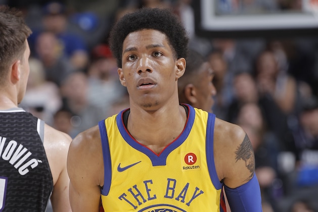 SACRAMENTO, CA - MARCH 31: Patrick McCaw #0 of the Golden State Warriors looks on during the game against the Sacramento Kings on March 31, 2018 at Golden 1 Center in Sacramento, California. NOTE TO USER: User expressly acknowledges and agrees that, by downloading and or using this photograph, User is consenting to the terms and conditions of the Getty Images Agreement. Mandatory Copyright Notice: Copyright 2018 NBAE (Photo by Rocky Widner/NBAE via Getty Images)