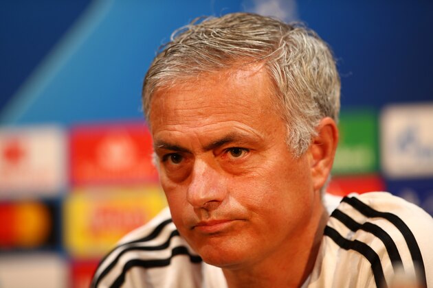 MANCHESTER, ENGLAND - OCTOBER 01:  Jose Mourinho, Manager of Manchester United looks on during a press conference ahead of their Group H match against Valencia in UEFA Champions League at Aon Training Complex on October 1, 2018 in Manchester, England.  (Photo by Clive Brunskill/Getty Images)