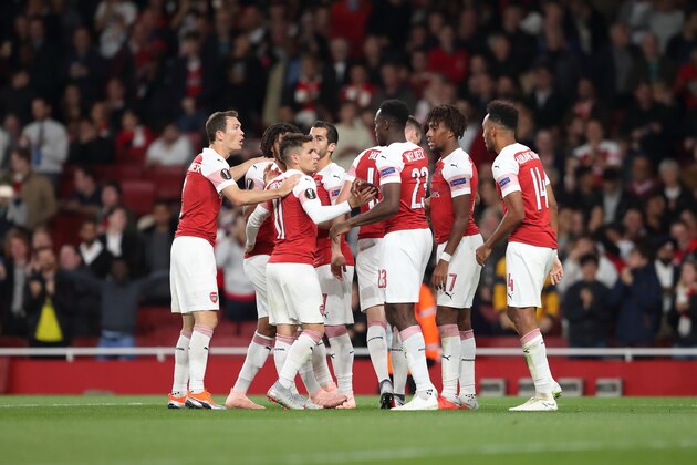 LONDON, ENGLAND - SEPTEMBER 20: Danny Welbeck of Arsenal celebrates after scoring a goal to make it 3-0 during the UEFA Europa League Group E match between Arsenal and Vorskla Poltava at Emirates Stadium on September 20, 2018 in London, United Kingdom. (Photo by James Williamson - AMA/Getty Images)