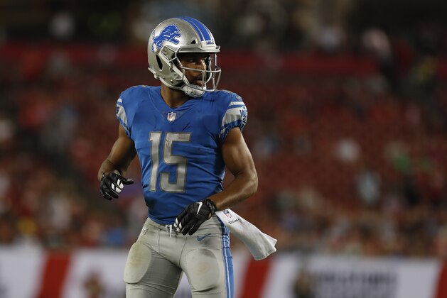 Detroit Lions wide receiver Golden Tate (15) during the first half of an NFL preseason football game against the Tampa Bay Buccaneers Friday, Aug. 24, 2018, in Tampa, Fla. (AP Photo/Mark LoMoglio)