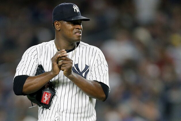 NEW YORK, NY - SEPTEMBER 19:  Pitcher Luis Severino #40 of the New York Yankees in action in an MLB baseball game against the Boston Red Sox on September 19, 2018 at Yankee Stadium in the Bronx borough of New York City. Yankees won 10-1. (Photo by Paul Bereswill/Getty Images)