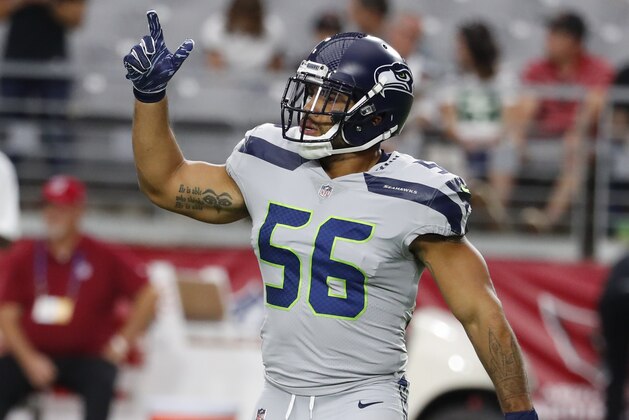 Seattle Seahawks linebacker Mychal Kendricks (56) during an NFL football game against the Arizona Cardinals, Sunday, Sept. 30, 2018, in Glendale, Ariz. (AP Photo/Rick Scuteri)