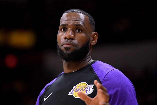 SAN DIEGO, CA - SEPTEMBER 30:  LeBron James #23 of the Los Angeles Lakers waits for the ball as he warms up before a preseason game against the Denver Nuggets at Valley View Casino Center on September 30, 2018 in San Diego, California.  (Photo by Harry How/Getty Images)