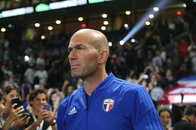 NANTERRE, FRANCE - JUNE 12:  Zinedine Zidane of France reacts before the Friendly match between France 98 and FIFA 98 at U Arena on June 12, 2018 in Nanterre near Paris, France.  (Photo by Xavier Laine/Getty Images)