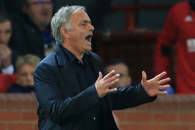 Manchester United's Portuguese manager Jose Mourinho shouts instructions to his players from the touchline during the Champions League group H football match between Manchester United and Valencia at Old Trafford in Manchester, north west England, on October 2, 2018. (Photo by Lindsey PARNABY / AFP)        (Photo credit should read LINDSEY PARNABY/AFP/Getty Images)