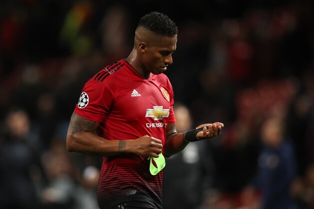 MANCHESTER, ENGLAND - OCTOBER 02: A dejected Antonio Valencia of Manchester United walks off the pitch at full time during the Group H match of the UEFA Champions League between Manchester United and Valencia at Old Trafford on October 2, 2018 in Manchester, United Kingdom. (Photo by Matthew Ashton - AMA/Getty Images)
