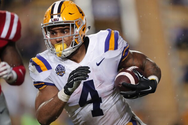 LSU running back Nick Brossette (4) carries in the second half of an NCAA college football game against Mississippi in Baton Rouge, La., Saturday, Sept. 29, 2018. LSU won 45-16. (AP Photo/Gerald Herbert)