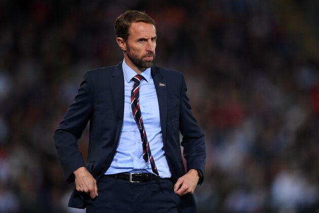 LEICESTER, ENGLAND - SEPTEMBER 11: Gareth Southgate of England looks on during the International Friendly match between England and Switzerland on September 11, 2018 in Leicester, United Kingdom. (Photo by Laurence Griffiths/Getty Images)