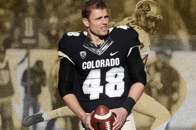 FILE - In this Saturday, Sept. 16, 2017, file photo, Colorado place kicker James Stefanou walks the sidelines in the first half of an NCAA college football against Northern Colorado in Boulder, Colo. (AP Photo/David Zalubowski, File)