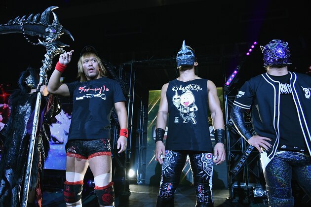 TOKYO, JAPAN - AUGUST 12:   Tetsuya Naito, EVIL, BUSHI and SANADA stand prior to the 8-man tag match during the New Japan Pro-Wrestling G1 Climax 28 at Nippon Budokan on August 12, 2018 in Tokyo, Japan.  (Photo by New Japan Pro-Wrestling/Getty Images)