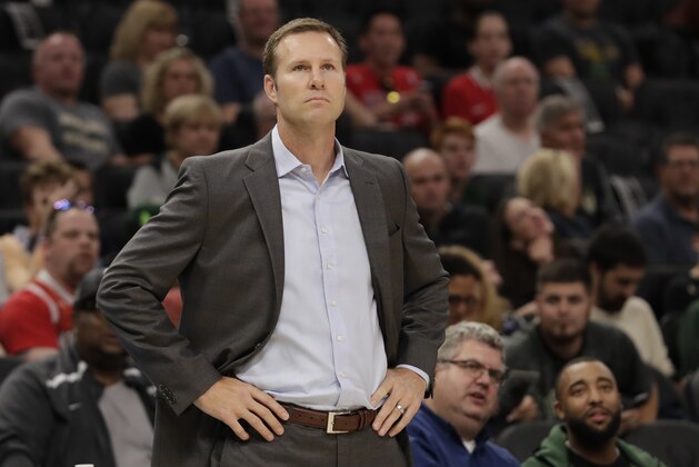 Chicago Bulls head coach Fred Hoiberg watches during the first half of an NBA preseason basketball game against the Milwaukee Bucks Wednesday, Oct. 3, 2018, in Milwaukee. (AP Photo/Morry Gash)
