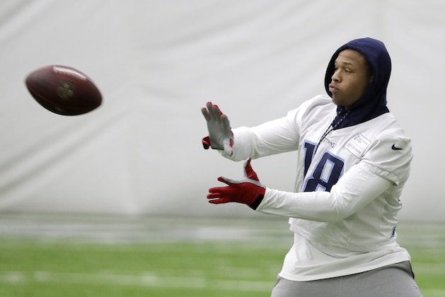 Tennessee Titans wide receiver Rishard Matthews catches a pass during an NFL football practice Tuesday, Jan. 2, 2018, in Nashville, Tenn. The Titans are scheduled to play the Kansas City Chiefs Saturday in an AFC wild-card playoff game. (AP Photo/Mark Humphrey)