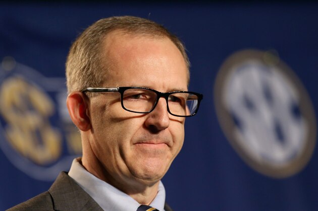 NASHVILLE, TN - MARCH 13:  Greg Sankey the new commissioner of the SEC talks to the media before the quaterfinals of the SEC Basketball Tournament at Bridgestone Arena on March 13, 2015 in Nashville, Tennessee.  (Photo by Andy Lyons/Getty Images)