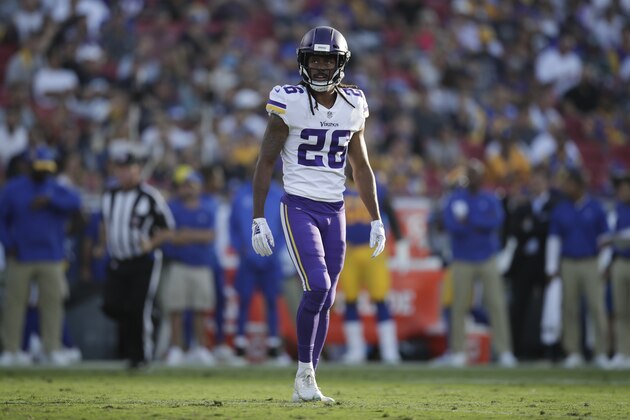 Minnesota Vikings cornerback Trae Waynes stands on the field during an NFL football game against the Los Angeles Rams Thursday, Sept. 27, 2018, in Los Angeles. (AP Photo/Jae C. Hong)