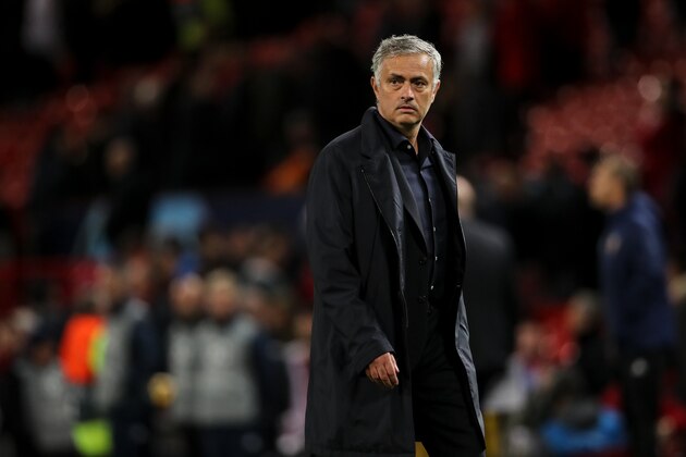 MANCHESTER, ENGLAND - OCTOBER 02: A dejected Jose Mourinho manager \ head coach of Manchester United walks off at full time during the Group H match of the UEFA Champions League between Manchester United and Valencia at Old Trafford on October 2, 2018 in Manchester, United Kingdom. (Photo by Matthew Ashton - AMA/Getty Images)