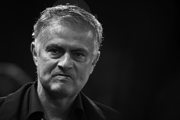 MANCHESTER, ENGLAND - OCTOBER 02:  (EDITORS NOTE: Image has been converted to black and white.)  Jose Mourinho, Manager of Manchester United looks on prior the Group H match of the UEFA Champions League between Manchester United and Valencia at Old Trafford on October 2, 2018 in Manchester, United Kingdom.  (Photo by Quality Sport Images/Getty Images)