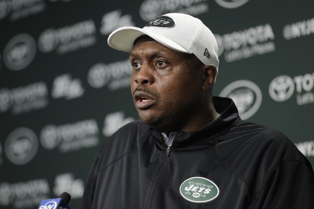 New York Jets defensive coordinator Kacy Rodgers talks to reporters during the team's organized team activities at its NFL football training facility, Tuesday, May 23, 2017, in Florham Park, N.J. (AP Photo/Julio Cortez) New York Jets defensive coordinator Kacy Rodgers talks to reporters during the team's organized team activities at its NFL football training facility, Tuesday, May 23, 2017, in Florham Park, N.J. (AP Photo/Julio Cortez)