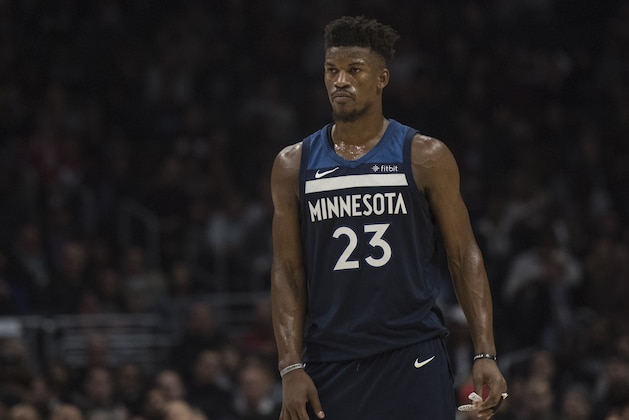 Minnesota Timberwolves guard Jimmy Butler during the second half of an NBA basketball game Wednesday, Dec. 6, 2017, in Los Angeles. (AP Photo/Kyusung Gong)