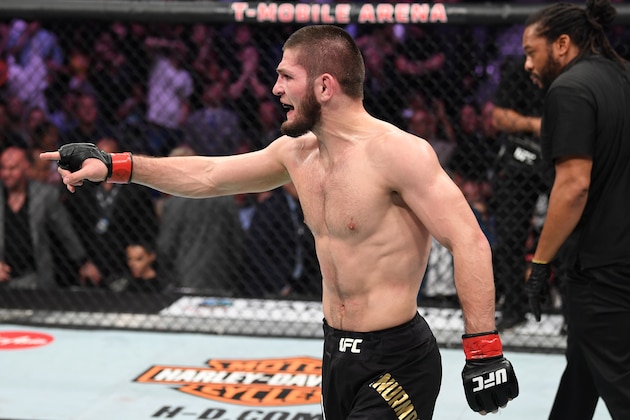 LAS VEGAS, NV - OCTOBER 06: Khabib Nurmagomedov of Russia points to Conor McGregor of Ireland corner in their UFC lightweight championship bout during the UFC 229 event inside T-Mobile Arena on October 6, 2018 in Las Vegas, Nevada. (Photo by Josh Hedges/Zuffa LLC/Zuffa LLC) LAS VEGAS, NV - OCTOBER 06: Khabib Nurmagomedov of Russia points to Conor McGregor of Ireland corner in their UFC lightweight championship bout during the UFC 229 event inside T-Mobile Arena on October 6, 2018 in Las Vegas, Nevada. (Photo by Josh Hedges/Zuffa LLC/Zuffa LLC)