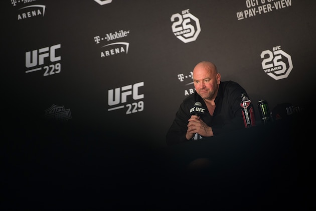LAS VEGAS, NV - OCTOBER 07:  Dana White speaks to the media during the UFC 229 post fight press conference at T-Mobile Arena on October 7, 2018 in Las Vegas, Nevada. (Photo by Chris Unger/Zuffa LLC/Zuffa LLC via Getty Images)