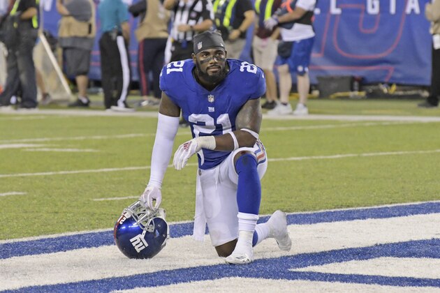 New York Giants' Landon Collins during the second half of an NFL football game against the New Orleans Saints, Sunday, Sept. 30, 2018, in East Rutherford, N.J. (AP Photo/Bill Kostroun)
