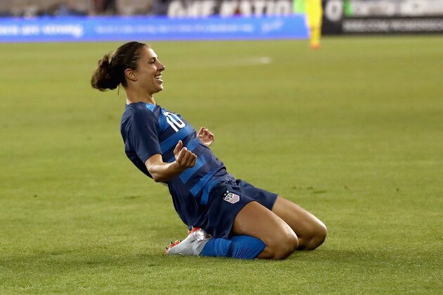 SAN JOSE, CA - SEPTEMBER 04:  Carli Lloyd of the United States celebrates her first goal of the night against Chile during their match at Avaya Stadium on September 4, 2018 in San Jose, California.  (Photo by Ezra Shaw/Getty Images)