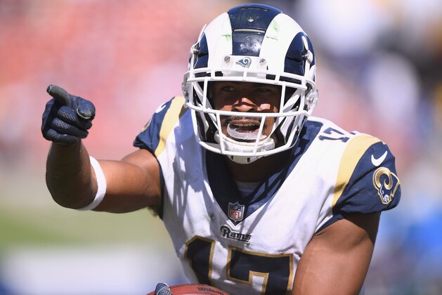 LOS ANGELES, CA - SEPTEMBER 16:  Robert Woods #17 of the Los Angeles Rams reacts to his catch for a first down during the third quarter against the Arizona Cardinals at Los Angeles Memorial Coliseum on September 16, 2018 in Los Angeles, California.  (Photo by Harry How/Getty Images)