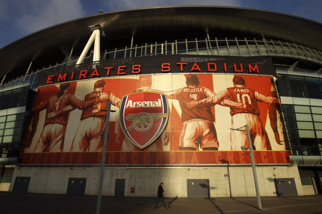 A general view of the exterior of Arsenal's Emirates Stadium in London, Friday, Dec. 11, 2009. Alisher Usmanov has increased his stake in Arsenal to more than 26 percent, keeping the Russian billionaire in a battle for control of the Premier League soccer club with American businessman Stan Kroenke. (AP Photo/Matt Dunham)