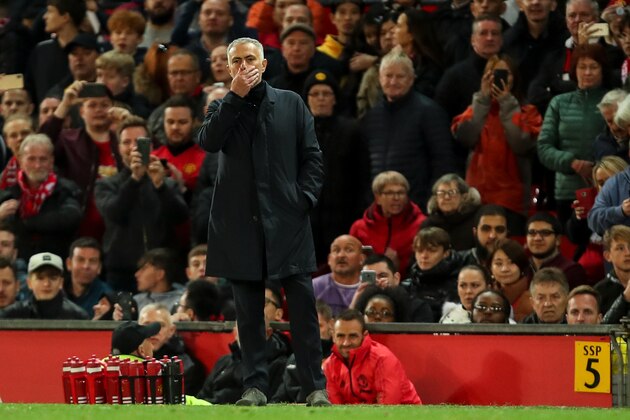 MANCHESTER, ENGLAND - OCTOBER 06: Jose Mourinho head coach / manager of Manchester United reacts during the Premier League match between Manchester United and Newcastle United at Old Trafford on October 6, 2018 in Manchester, United Kingdom. (Photo by Robbie Jay Barratt - AMA/Getty Images)