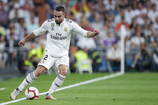 MADRID, SPAIN - SEPTEMBER 29: Dani Carvajal of Real Madrid during the La Liga Santander  match between Real Madrid v Atletico Madrid at the Santiago Bernabeu on September 29, 2018 in Madrid Spain (Photo by David S. Bustamante/Soccrates/Getty Images)