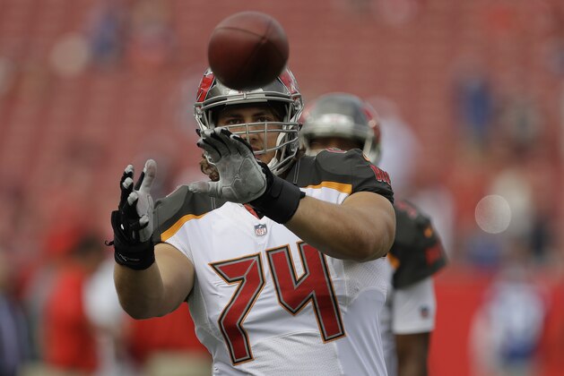 Tampa Bay Buccaneers center Ali Marpet (74) an NFL football game against the New York Giants Sunday, Oct. 1, 2017, in Tampa, Fla. (AP Photo/Chris O'Meara)