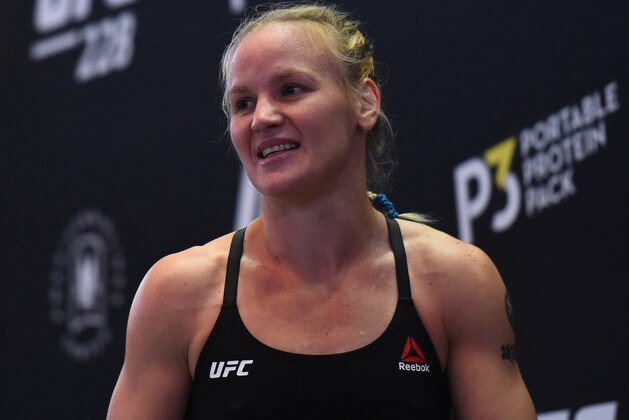 DALLAS, TX - SEPTEMBER 05:   Valentina Shevchenko of Kyrgyzstan works out for fans and media during the UFC 228 open workouts on September 5, 2018 in Dallas, Texas. (Photo by Josh Hedges/Zuffa LLC/Zuffa LLC via Getty Images)