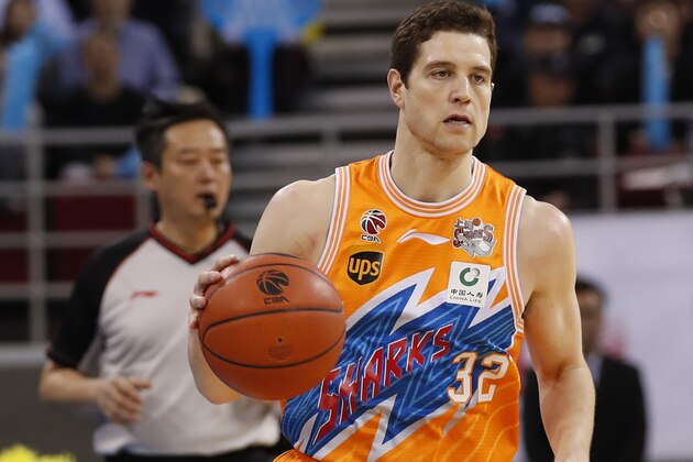 BEIJING,  CHINA - MARCH 04:  Jimmer Fredette #32 of Shanghai Bilibili in action during the 2017/2018 CBA League match between Beijing Ducks and Shanghai Bilibili at Cadillac Arena on March 4,  2018 in Beijing,  China.  (Photo by XIN LI/Getty Images)