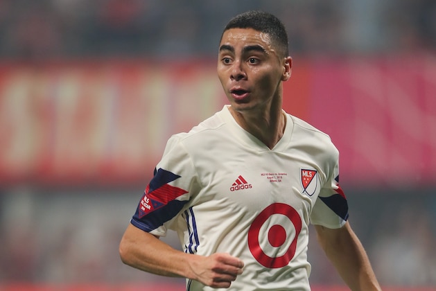 ATLANTA, GA - AUGUST 01: Miguel Almiron of MLS Allstars during the 2018 MLS All-Stars game between Juventus v MLS All-Stars at Mercedes-Benz Stadium on August 1, 2018 in Atlanta, Georgia. (Photo by Matthew Ashton - AMA/Getty Images)