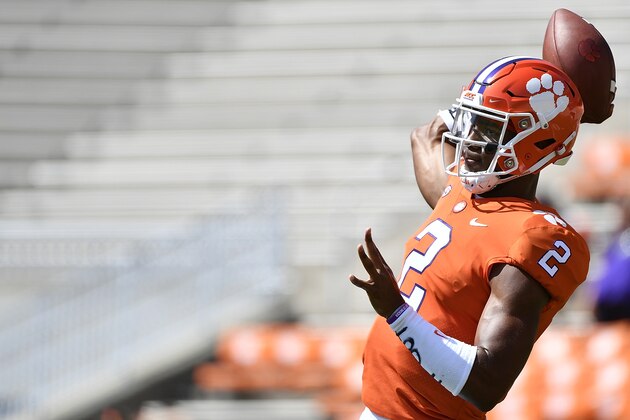 CLEMSON, SC - SEPTEMBER 01: Quarterback Kelly Bryant #2 of the Clemson Tigers warms up before the start of the Tigers' football game against the Furman Paladins at Clemson Memorial Stadium on September 1, 2018 in Clemson, South Carolina. (Photo by Mike Comer/Getty Images)