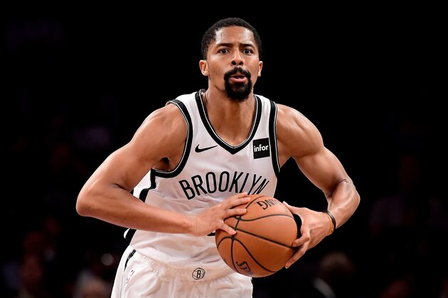 NEW YORK, NY - OCTOBER 03:  Spencer Dinwiddie #8 of the Brooklyn Nets in action against the New York Knicks during a preseason game at Barclays Center on October 3, 2018 in New York City.  NOTE TO USER: User expressly acknowledges and agrees that, by downloading and or using this photograph, User is consenting to the terms and conditions of the Getty Images License Agreement. (Photo by Steven Ryan/Getty Images)