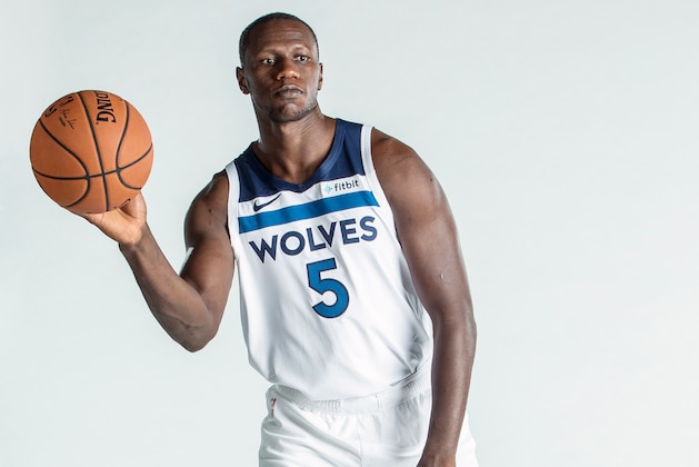 MINNEAPOLIS, MN - SEPTEMBER 24:  Gorgui Dieng #5 of the Minnesota Timberwolves poses for a portrait during the 2018 Media Day on September 24, 2018 at Target Center in Minneapolis, Minnesota.  NOTE TO USER:  User expressly acknowledges and agrees that, by downloading and or using this Photograph, user is consenting to the terms and conditions of the Getty Images License Agreement. Mandatory Copyright Notice: Copyright 2018 NBAE (Photo by David Sherman/NBAE via Getty Images)