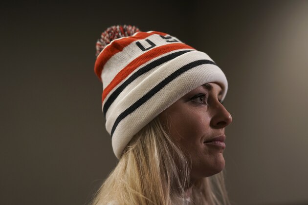 United States' Lindsey Vonn answers questions after receiving a letter of appreciation for her grandfather's service during the Korean War in Jeongseon, South Korea, Thursday, Feb. 22, 2018. (AP Photo/Felipe Dana)