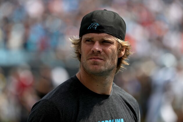 CHARLOTTE, NC - SEPTEMBER 23:  Greg Olsen #88 of the Carolina Panthers looks on during warm ups against the Cincinnati Bengals at Bank of America Stadium on September 23, 2018 in Charlotte, North Carolina.  (Photo by Streeter Lecka/Getty Images)